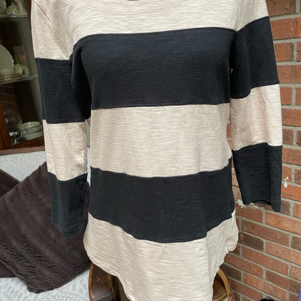 Striped Black and Cream Long Sleeve Top